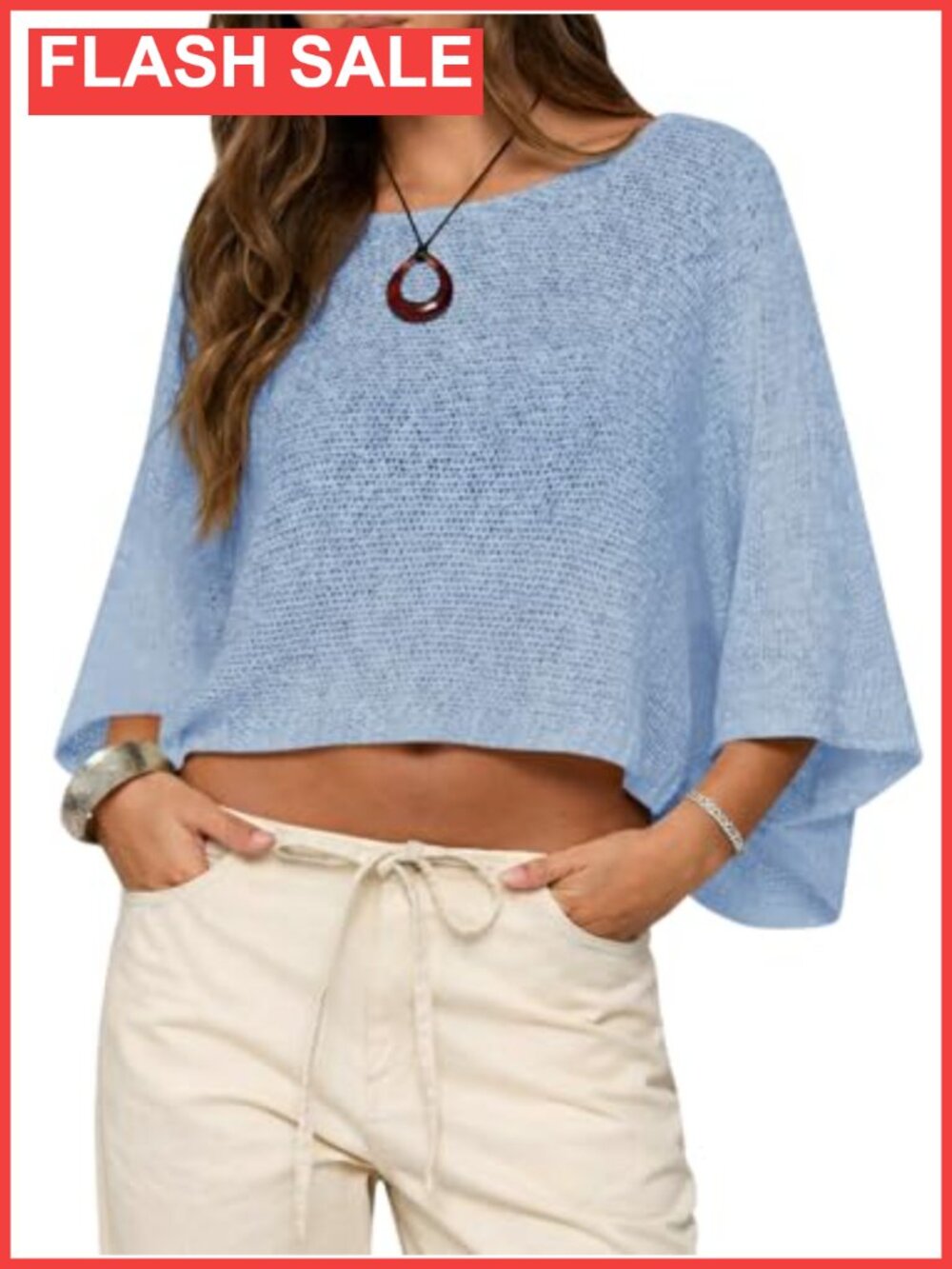Saodimallsu Womens Crochet Knit Cover Up Sweater Crop Top Batwing Sleeve Boho